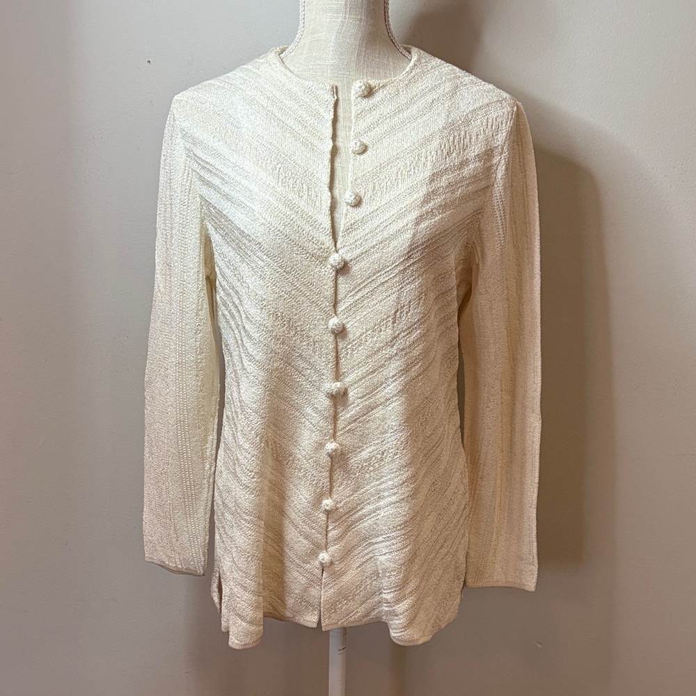 Classic Cream Textured Button-Front Women's Sweater